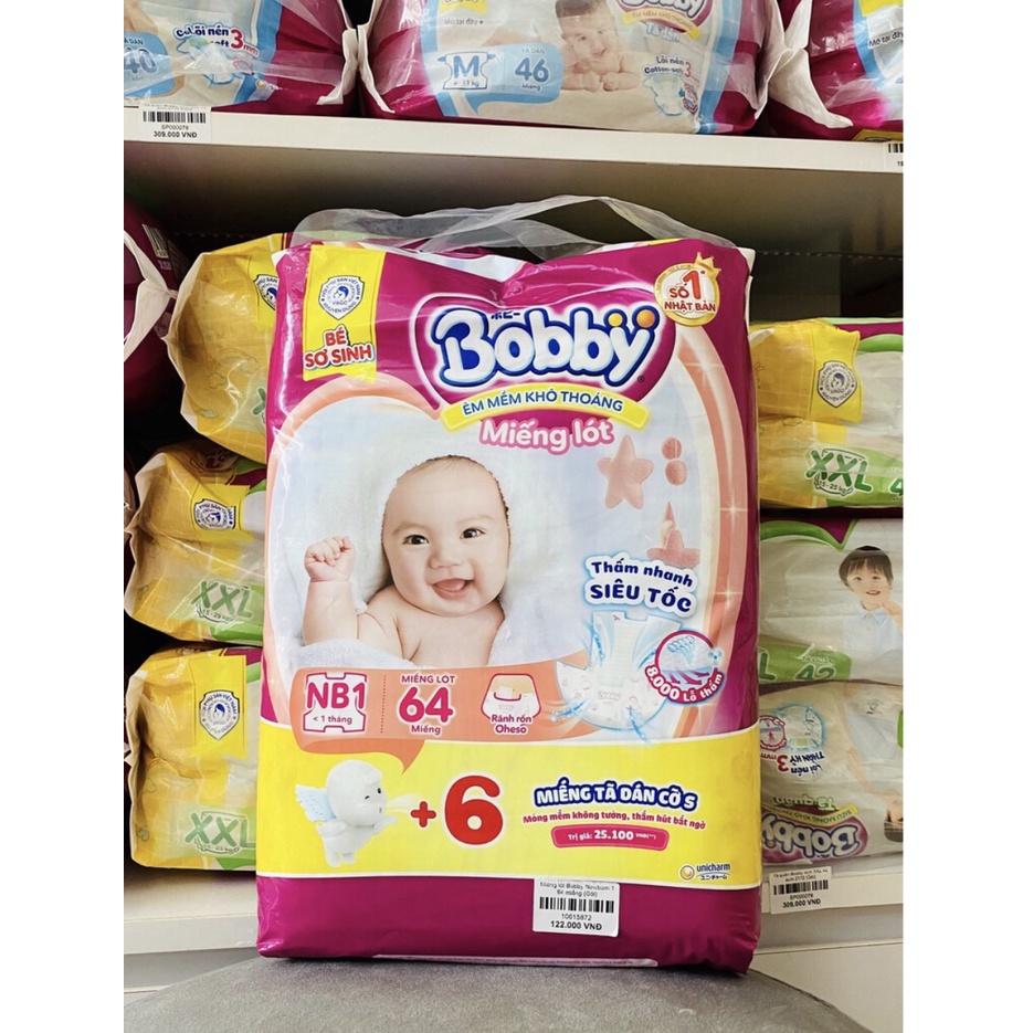 [MẪU MỚI TẶNG 6 MIẾNG] Miếng Lót Bobby Newborn 1 (64+6 miếng) dùng cho bé sơ sinh, Bỉm tã giấy Bobby Thị Nắng Store