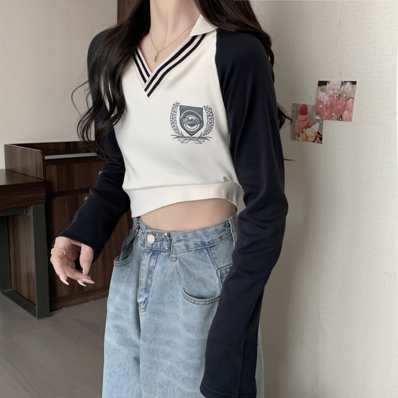 IELGY  IELGY  Áo Thun Nữ Dài Tay Cổ Chữ v Đơn Giản Dễ Phối Đồ