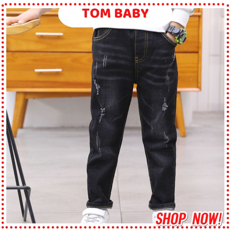 Quần Jeans Xước Co Giãn, Phong Cách Cho Bé Trai