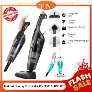 Máy hút bụi cầm tay deerma vacuum cleaner, máy hút bụi siêu lốc xoáy dx115c & dx118c, đầu bàn hút xoay 90°