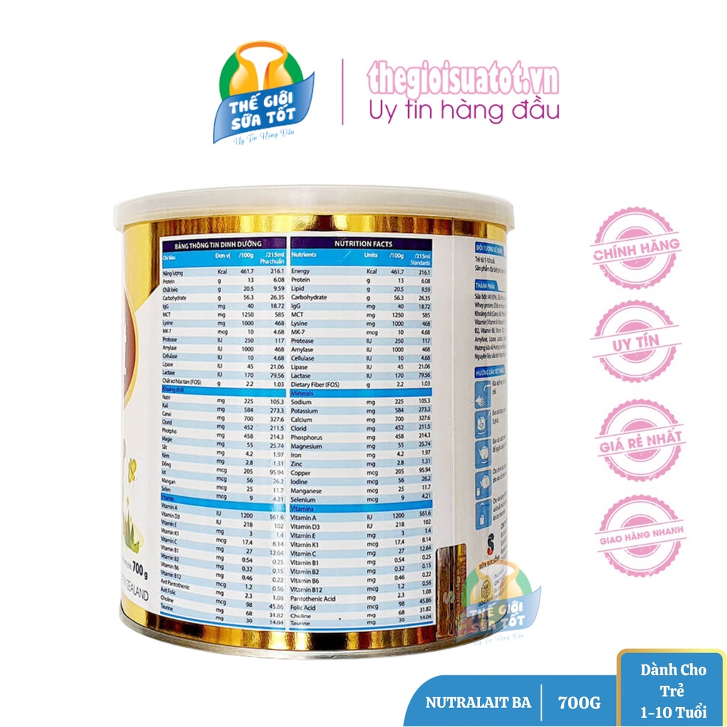 Sữa Nutralait BA 700G - Giúp Trẻ Tăng Cân Chiều Cao Miễn Dịch Tiêu Hóa Khỏe Mạnh Ăn Ngon Miệng Hơn thegioisuatot