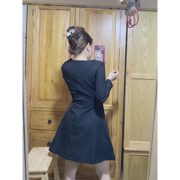 Đầm xoè dự tiệc xếp ly tay dài chất cotton thái TK1512