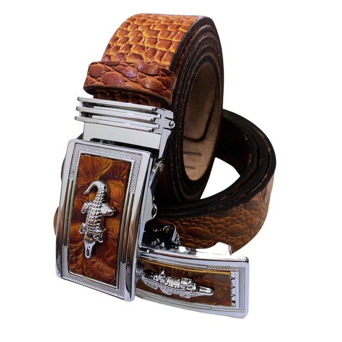 Thắt Lưng Dây Nịt Nam Da Bò Nguyên Tấm Dập Vân Cá Sấu Cao Cấp Thời Trang Khóa Tự Động JNM01