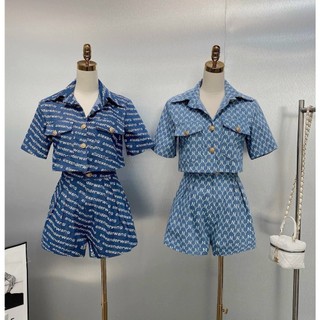 Set đi chơi bigsize giả jeans áo crop+quần sort đùi bigsize