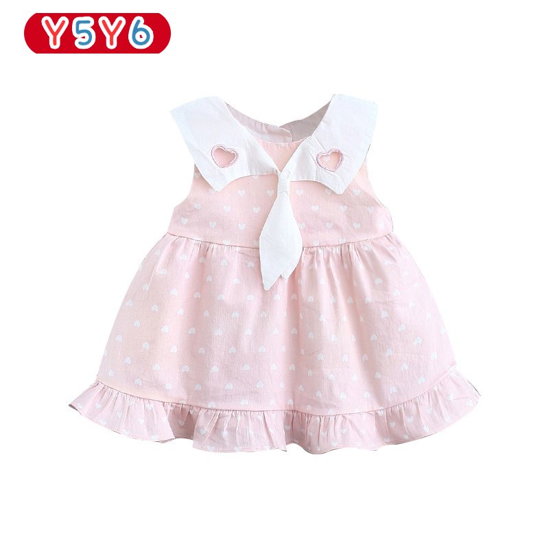 Y5Y6 Đầm Xòe Không Tay In Họa Tiết Trái Tim Rỗng + Cà Vạt Thắt Nơ Xinh Xắn Thời Trang Mùa Hè Cho Bé Gái 0-3 Tuổi