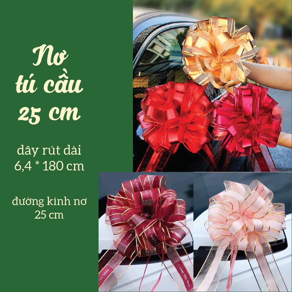 10 Nơ tú cầu lớn 25cm voan viền đồng nhiều màu 6.4x180 cm