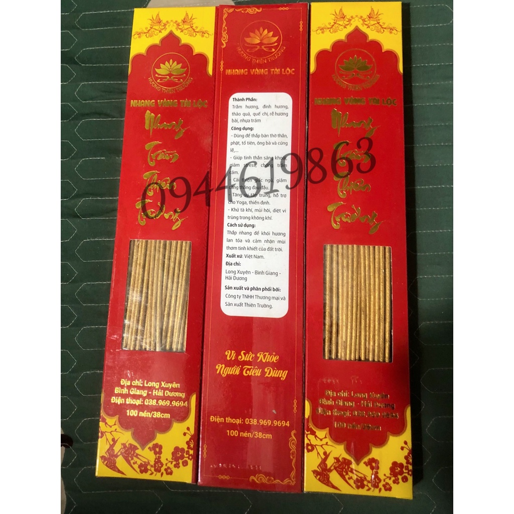 Hương, Nhang Tài Lộc Thiên Trường Hộp 100 Nén - Hương Sạch, Tàn Cong, ít Khói