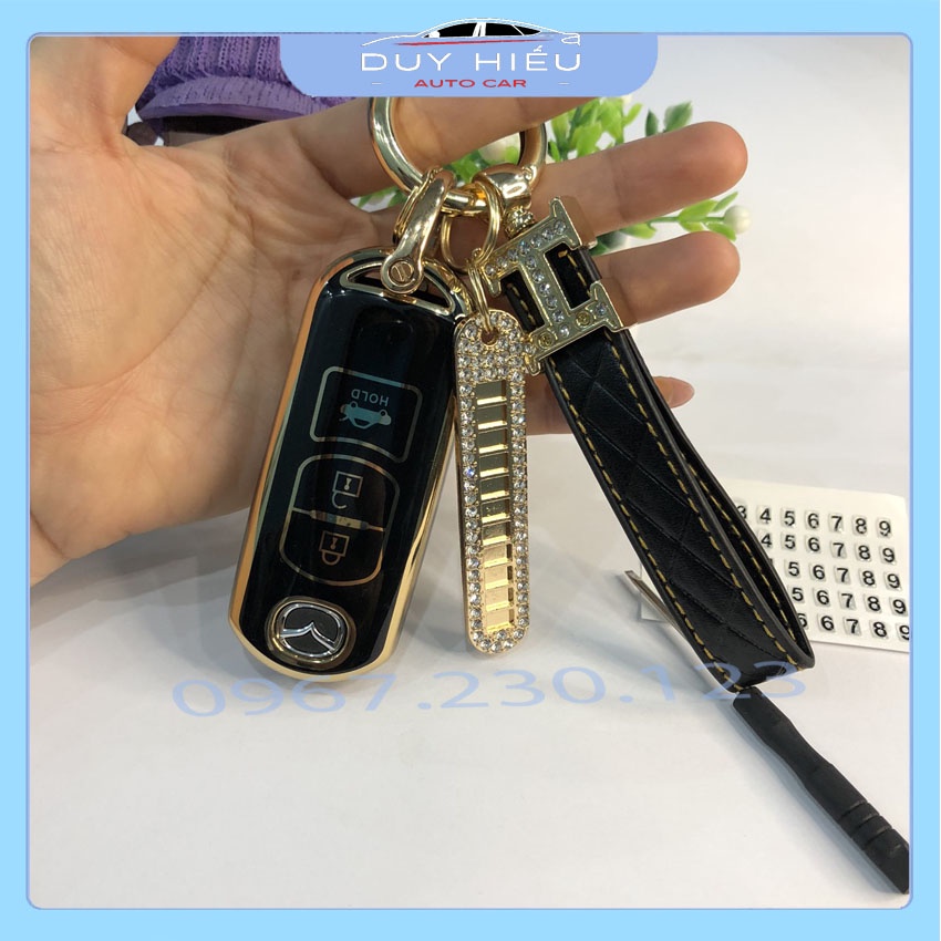 Ốp chìa khóa xe ô tô Mazda 3, 6,  CX5 3 nút TPU tráng gương kèm móc khóa chìa thông minh