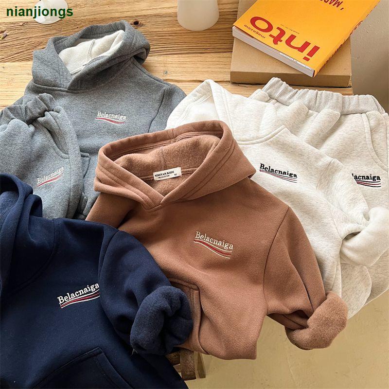 Hàng Mới Về Bộ Quần Áo Nỉ Lót Lông Cừu Thêu Hình Thỏ Thời Trang Mùa Đông 2022 Dành Cho Bé Trai Gái