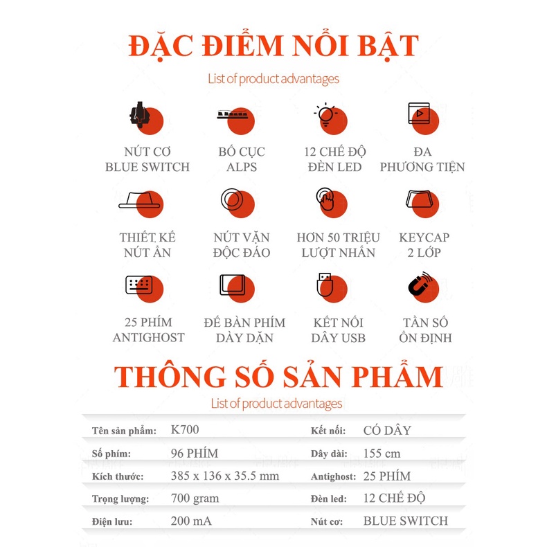Bàn phím cơ blue switch YINDIAO K700 thiết kế mini 96 phím với nút vặn đa năng có 12 chế độ đèn LED siêu đẹp - NK