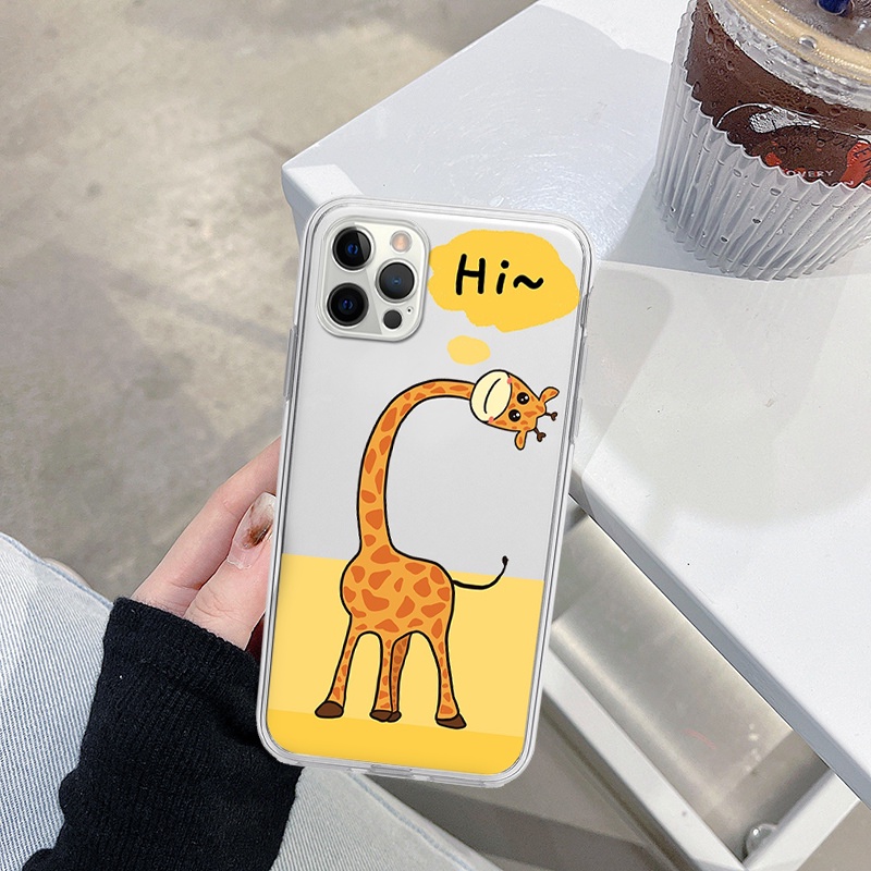 Ốp vuông iphone BVC hươu cao cổ Hi siêu cấp cute đáng yêu cho 6/6splus/7/7plus/8/8plus/x/xr/xs/11/12/13/14/pro/max