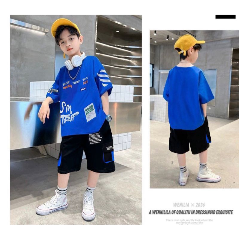 Bộ thun hiphop lửng có túi bé trai cotton mềm mại và thoáng mát haivanco đi học đi chơi đều đẹp cho bé từ 12 đến 30 kg