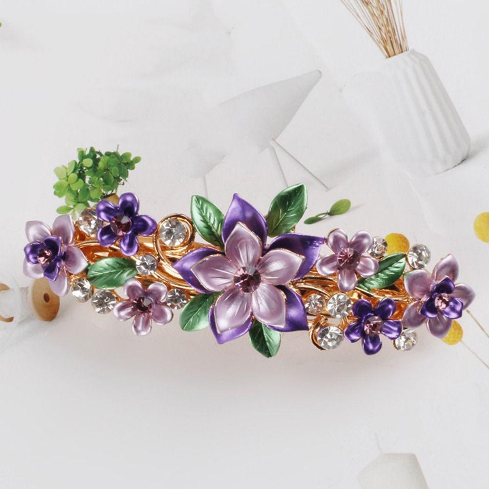 Kẹp Tóc Đuôi Ngựa Cỡ Lớn Họa Tiết Hoa Lấp Lánh Tinh Tế Thời Trang Cho Nữ Giá Đỡ