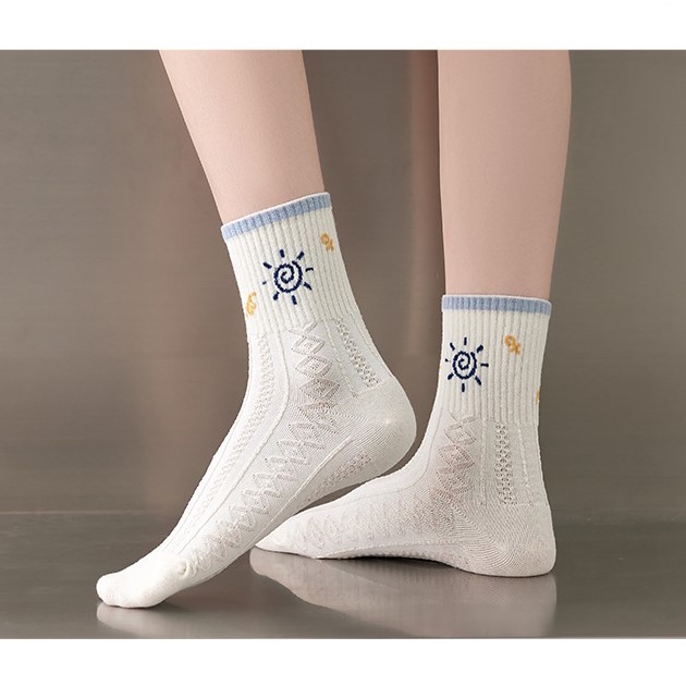 Tất nữ Vớ nữ cao cổ set 5 đôi xanh trắng V1 chất liệu co giãn thoáng mát phong cách trẻ trung