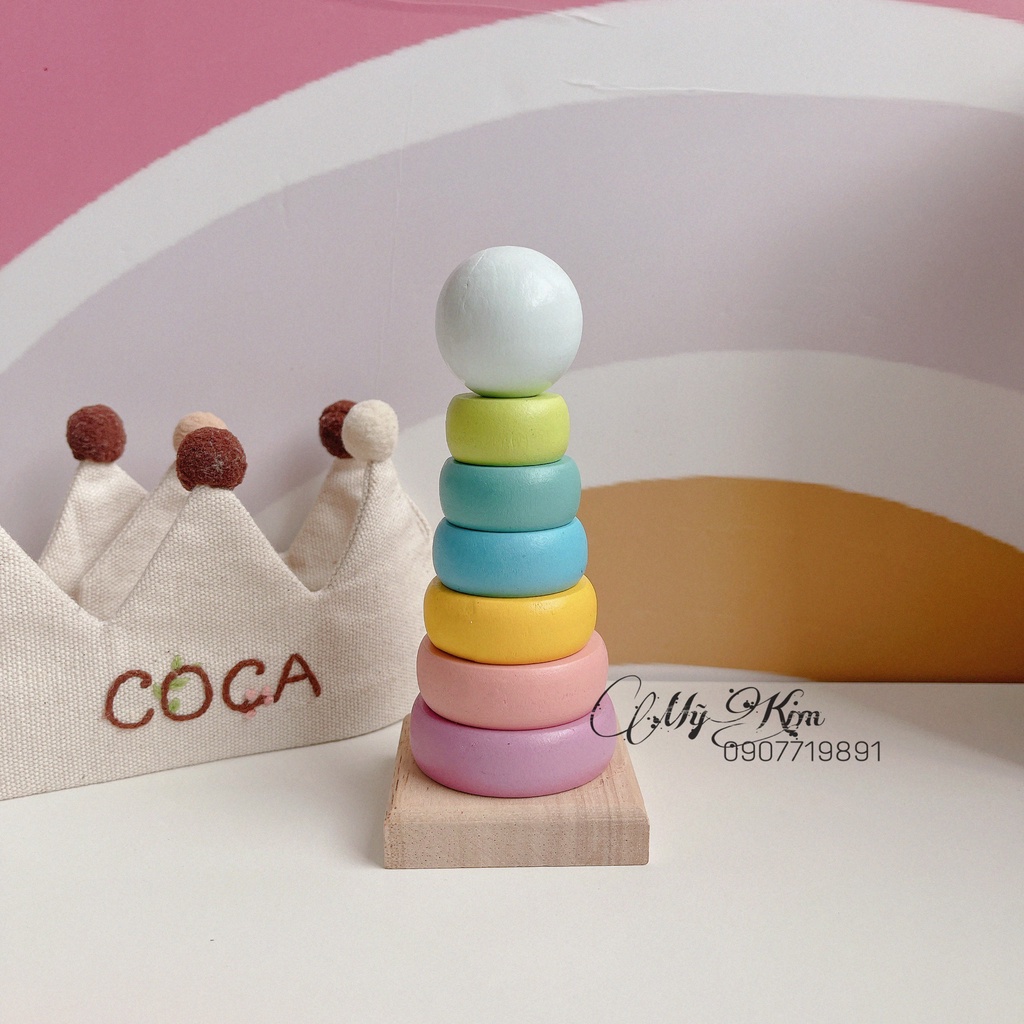 Đồ Chơi Gỗ Tháp Cầu Vồng 7 Màu - Đồ Chơi Gỗ Montessori Phát Triển Kỹ Năng Cho Bé