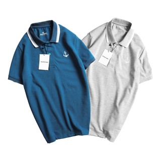 Áo thun Polo nam Archo MANDINNI 2 màu xám và xanh phối cổ đơn giản