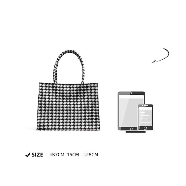 Túi Tote Đeo Vai Họa Tiết Sọc Caro Trắng Đen Kích Thước 37X15X28Cm Thời Trang Cao Cấp