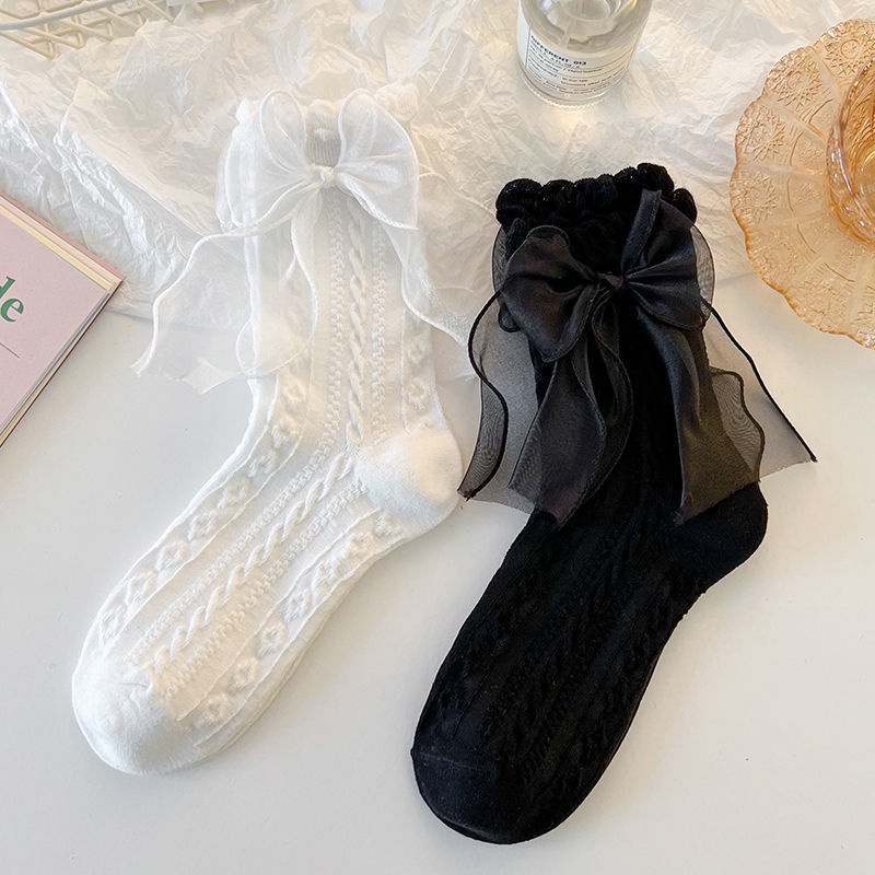 Vớ Phối Ren Đính Nơ Phong Cách lolita Nhật Bản Dễ Thương Cho Nữ