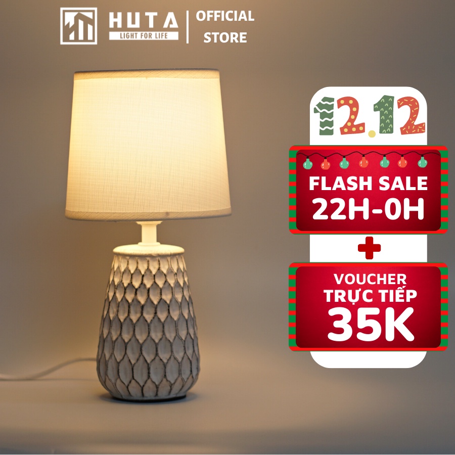 Đèn Ngủ Để Bàn Gốm Sứ Cao Cấp HUTA S4 Decor Phòng Ngủ Độc Đáo, Đọc Sách Đầu Giường, Điều Chỉnh Độ Sáng, Ánh Sáng Vàng