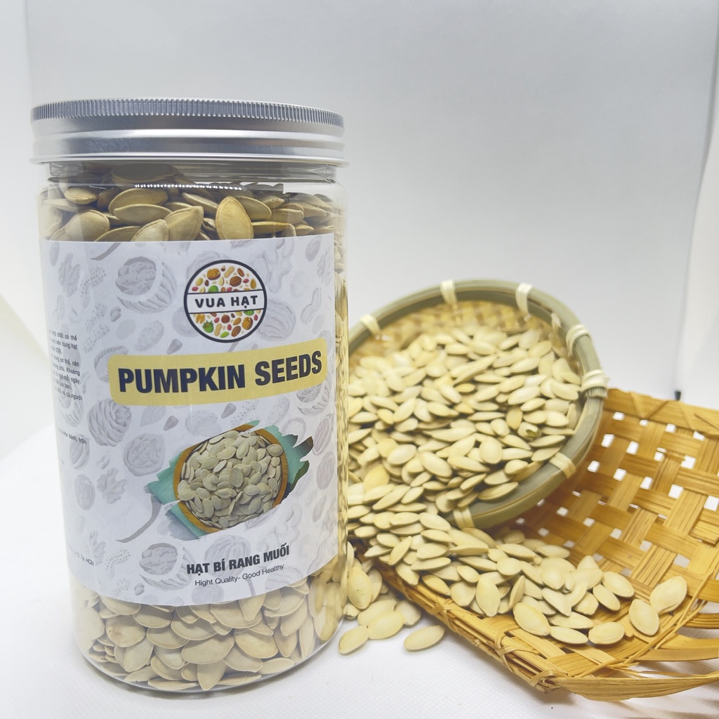 Hạt bí rang muối nhà làm hộp 500g, hạt bí rang củi loại 1 thơm ngon bổ sung dinh dưỡng