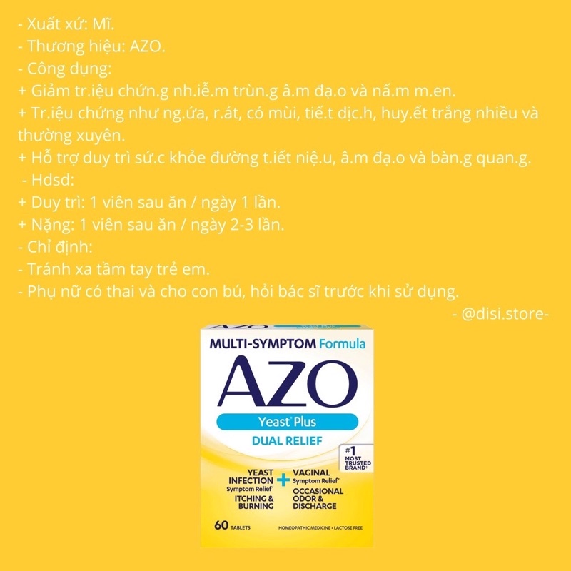 Viên uống AZO đỏ vàng 50 viên, 60 viên và 100 viên