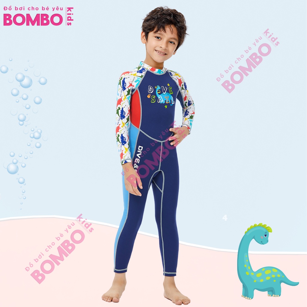 Đồ Bơi Giữ Nhiệt bé Trai Tay Dài Khủng Long dây kéo phía sau Caosu non dày 2mm hiệu Dive &amp; Sail Giữ ấm cho bé yêu