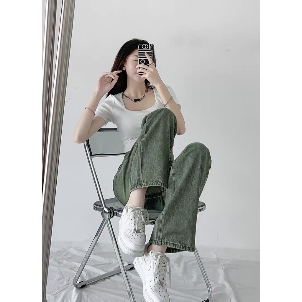 Quần ống rộng cạp cao, quần jeans ống đứng hách dáng loại 1