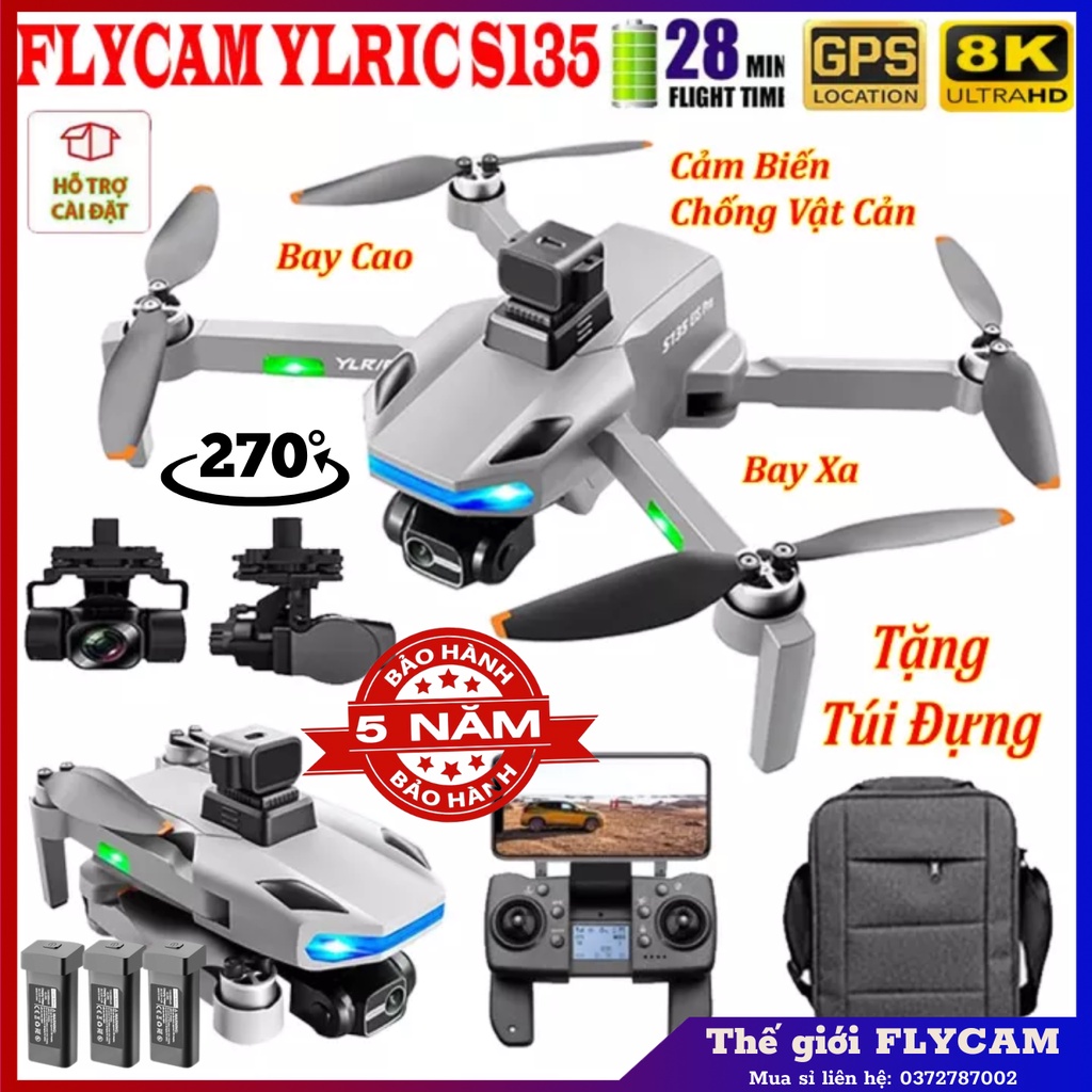 Flycam S135 pro MAX: Camera 8K GPS Cảm Biến Tránh Vật Cản, Thời Gian Bay 30 Phút, Tầm Xa 1500m, Không Chổi Than, 5GWIFI