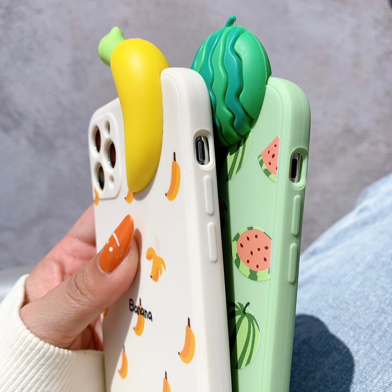 Ốp Lưng Silicon Màu Bảo Vệ Camera Hình Nổi Banana And Watermelon
