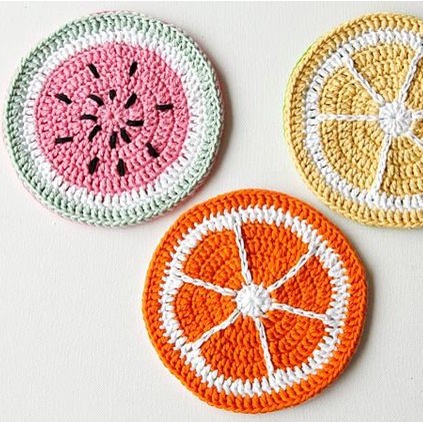 Đế lót cốc, miếng lót ly thấm nước hình lát trái cây handmade từ vải len nhiều màu dễ thương