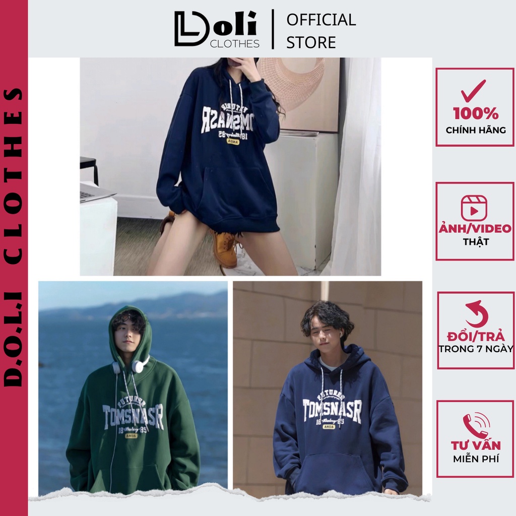 Áo Nam Nữ Hoodie Nỉ Unisex TOMSNASR 2 Màu - Ái Nỉ Dáng Rộng Mũ Trùm G0307 - DOLI Clothes