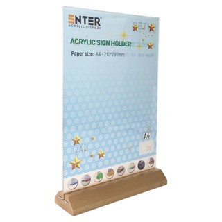 Kệ mica 2 mặt enter e41-a 210x300mm đế gỗ a4 đứng