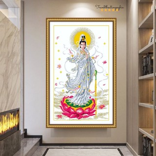 Tranh thêu chữ thập quan thế âm bồ tát 53cm x 86cm