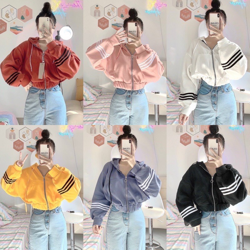 Khoác viền tay dơi phồng dáng crop dây kéo sắt