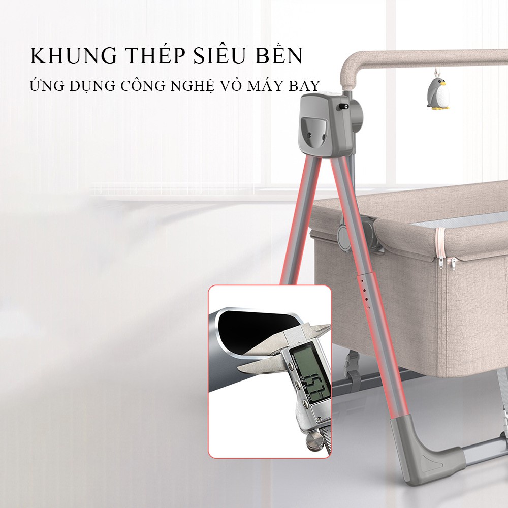 Nôi Điện Em Bé, Nội Điện Cho Bé Điều Khiển Từ Xa Có Bluetooth 106*62*80cm Kèm Màn Và Phát Nhạc