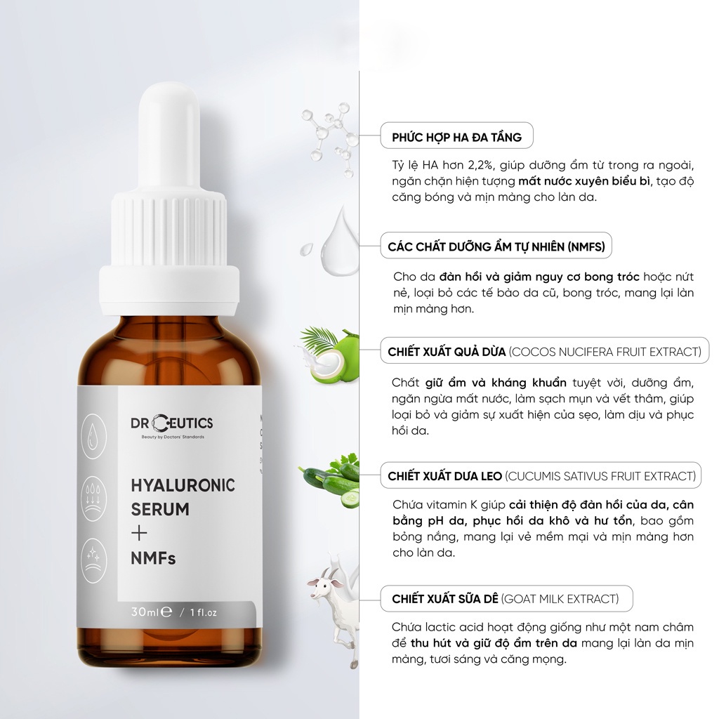 Tinh Chất HA Drceutics Cấp Ẩm Và Căng Bóng Da Hyaluronic Acid + NMFs 30ml