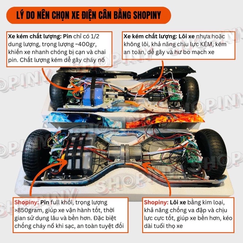 Xe điện cân bằng, Bánh lớn 6.5 inch, Khung kim loại, Thời gian sử dụng lâu+Phát nhạc+Đèn LED. Kèm tay cầm cho 2 xe