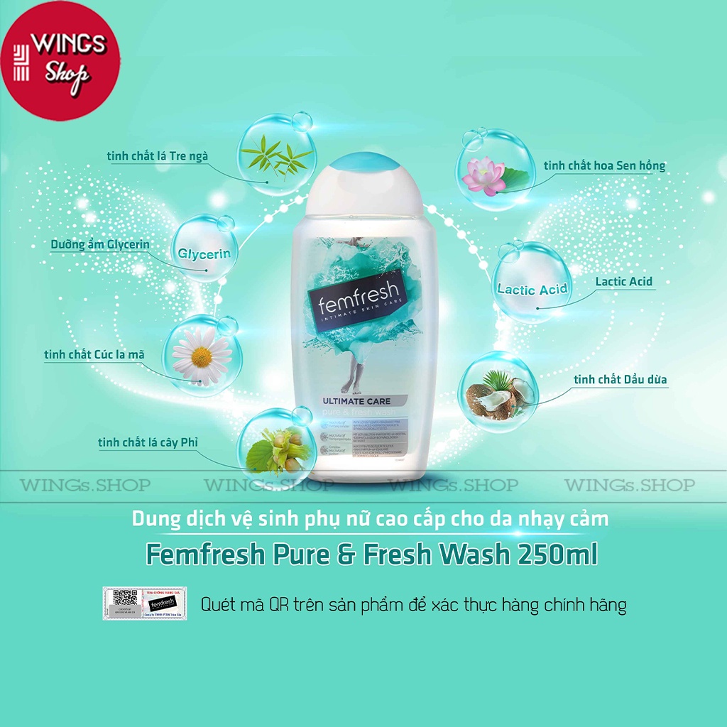 Dung dịch vệ sinh phụ nữ hàng ngày, thơm mát Femfresh Daily Intimate Wash 250ml, Wings Shop