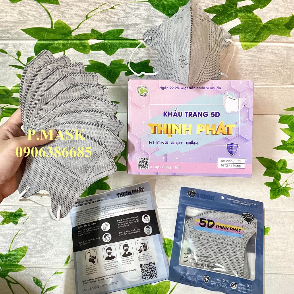 10 TÚI khẩu trang 5D THỊNH PHÁT 3 lớp kháng khuẩn