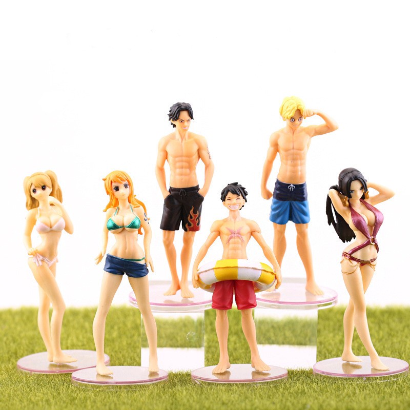 Mô hình băng mũ rơm chibi bãi biên cao 13cm túi OTP - mô hình luffy ace robin nami sabo chibi siêu dễ thương