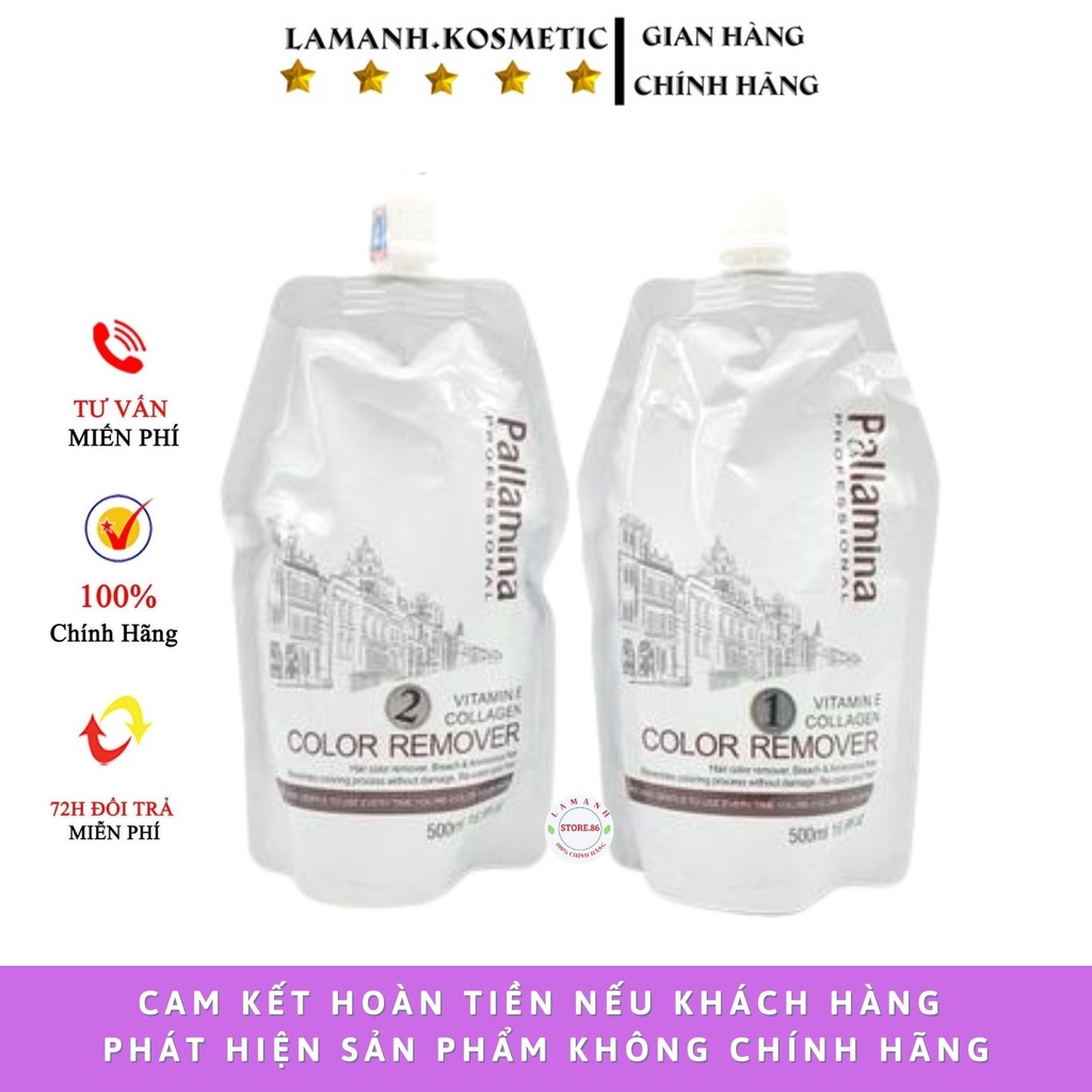 Bóc mầu tóc đỏ tóc đen nhuộm màu chuẩn tone 100% pallamina 1 bộ gồm 2 túi 500ml