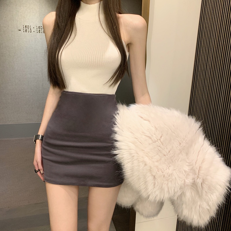 Chân Váy Lưng Cao Màu Trơn Thiết Kế Mới Thời Trang Mùa Thu Dành Cho Nữ