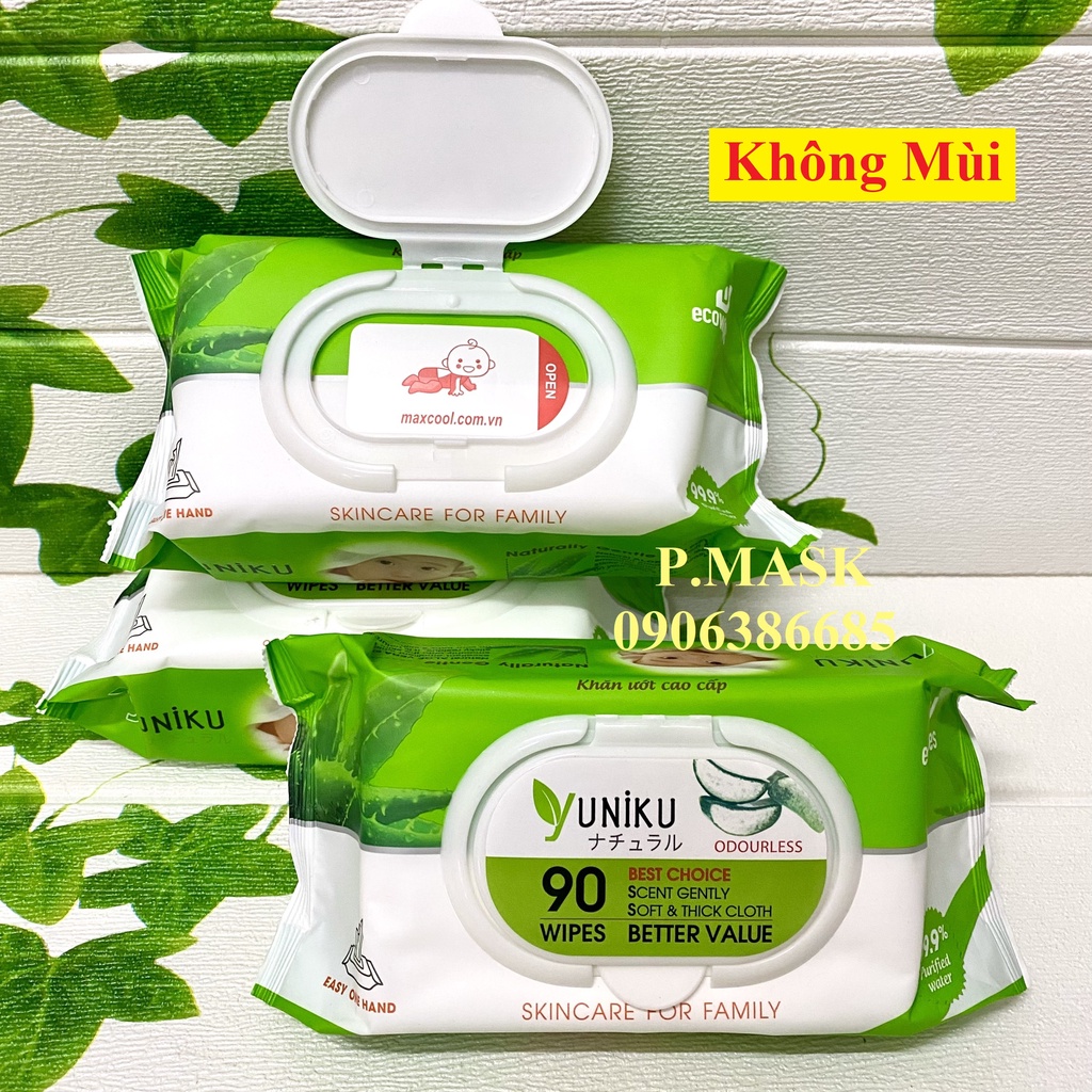 KHĂN ƯỚT CHO BÉ 90 MIẾNG YUNIKU hương Lài / hương Phấn / không mùi hương - HÀNG CHÍNH HÃNG CAO CẤP chuyên dùng cho bé
