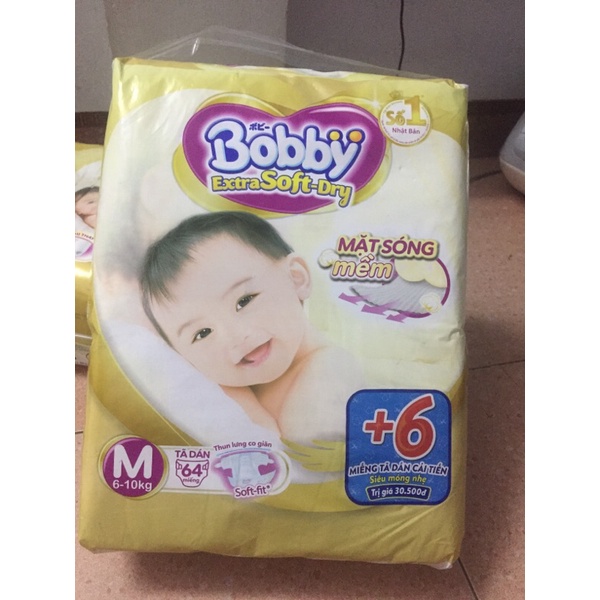 Tã dán bobby ExttaSoft -Dry M64 được tặng thêm 6 miếng ,dùng cho bé từ 6