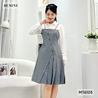 Đầm cổ phối tay dài tùng xếp li bemine mt6105