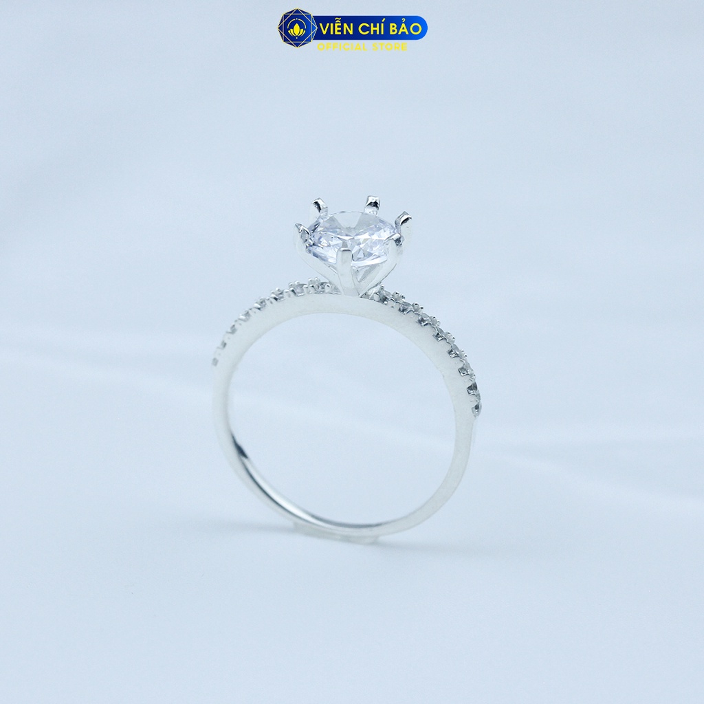 Nhẫn bạc nữ đính đá to 6 chấu viền đá trắng chất liệu bạc 925 thời trang phụ kiện trang sức Viễn Chí Bảo N400883