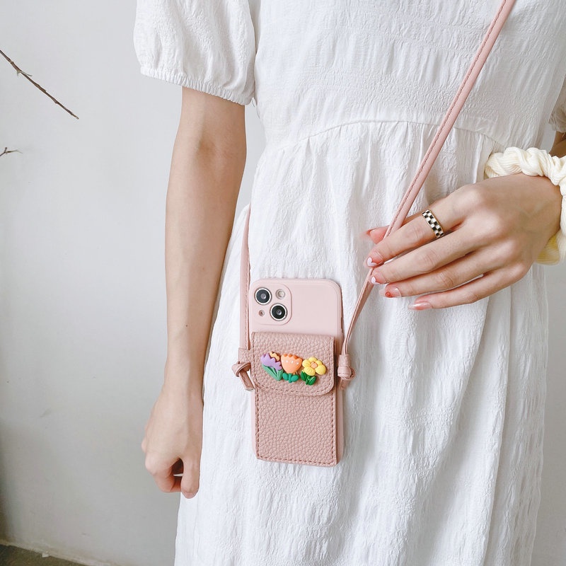 Ốp điện thoại túi gắn hoa có dây đeo OPPO Reno 8 8T 8Z 4G 5G 7 7Z 6 6Z 5 4 F11 Pro F9 F7 F5 2020 2021 2022 OPPOF11