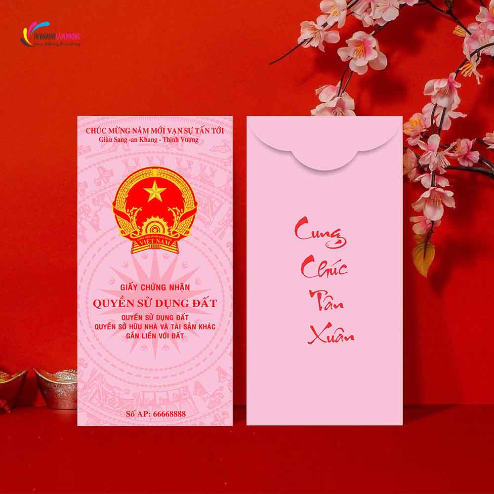 Bao Lì Xì Sổ Hồng, Sổ Đỏ, Quyền Sử Dụng Đất - Giấy OPP 140 Dày Dặn, Đựng vừa tờ 500k