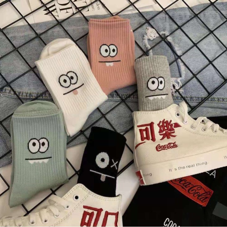 Sét 5 Đôi Tất Cổ Cao Nữ Hình Mắt Ngộ Nghĩnh chất dày đẹp