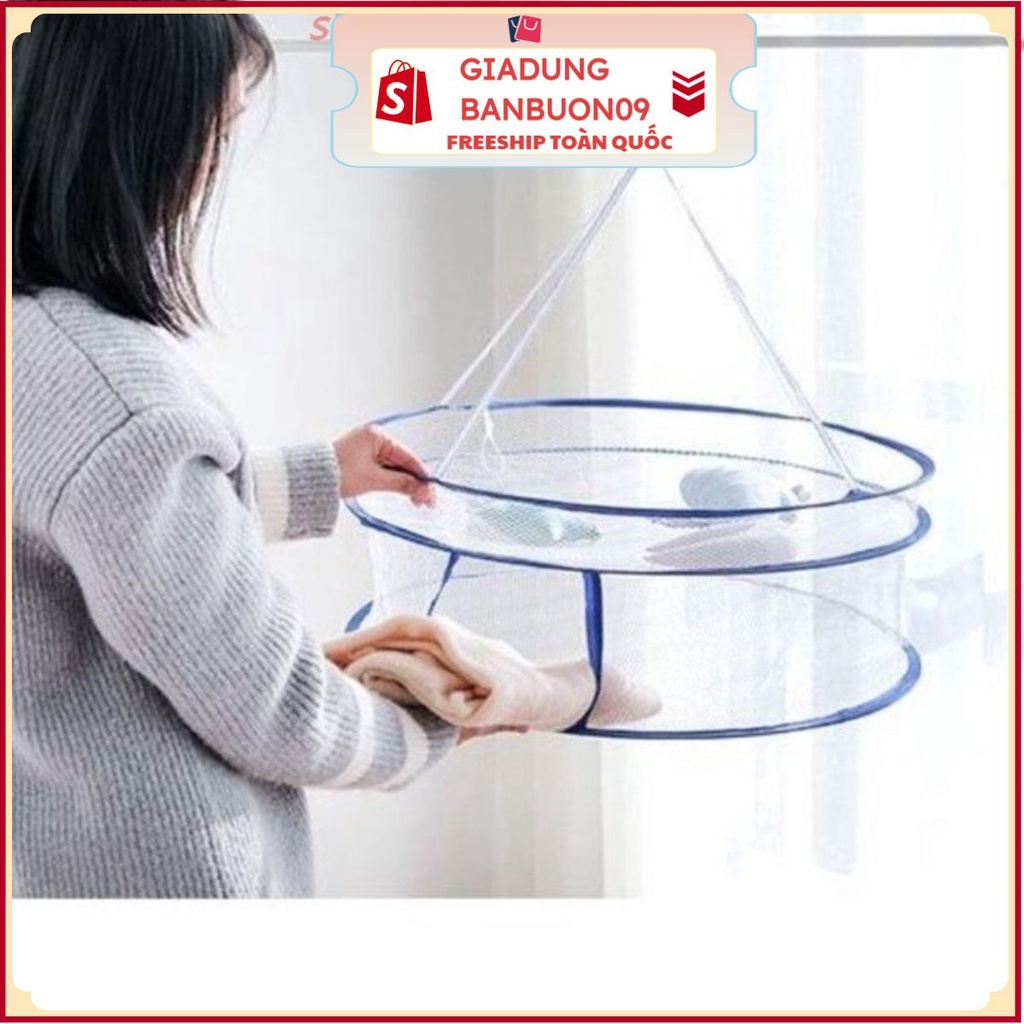 Giỏ treo vải lưới phơi tất và đồ lót 2 tầng thông minh Móc Treo quần áo bằng vải lưới gấp gọn đa năng siêu tiện lợi GC02